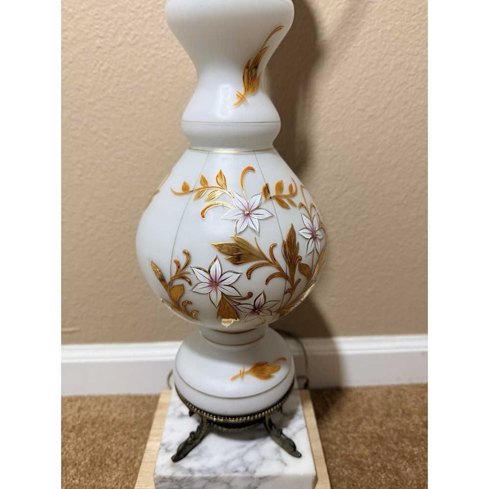 Vtg White Satin Lamp Made in Western Germany, Poseidon Fish Base On Marble 29" - Picture 3 of 16